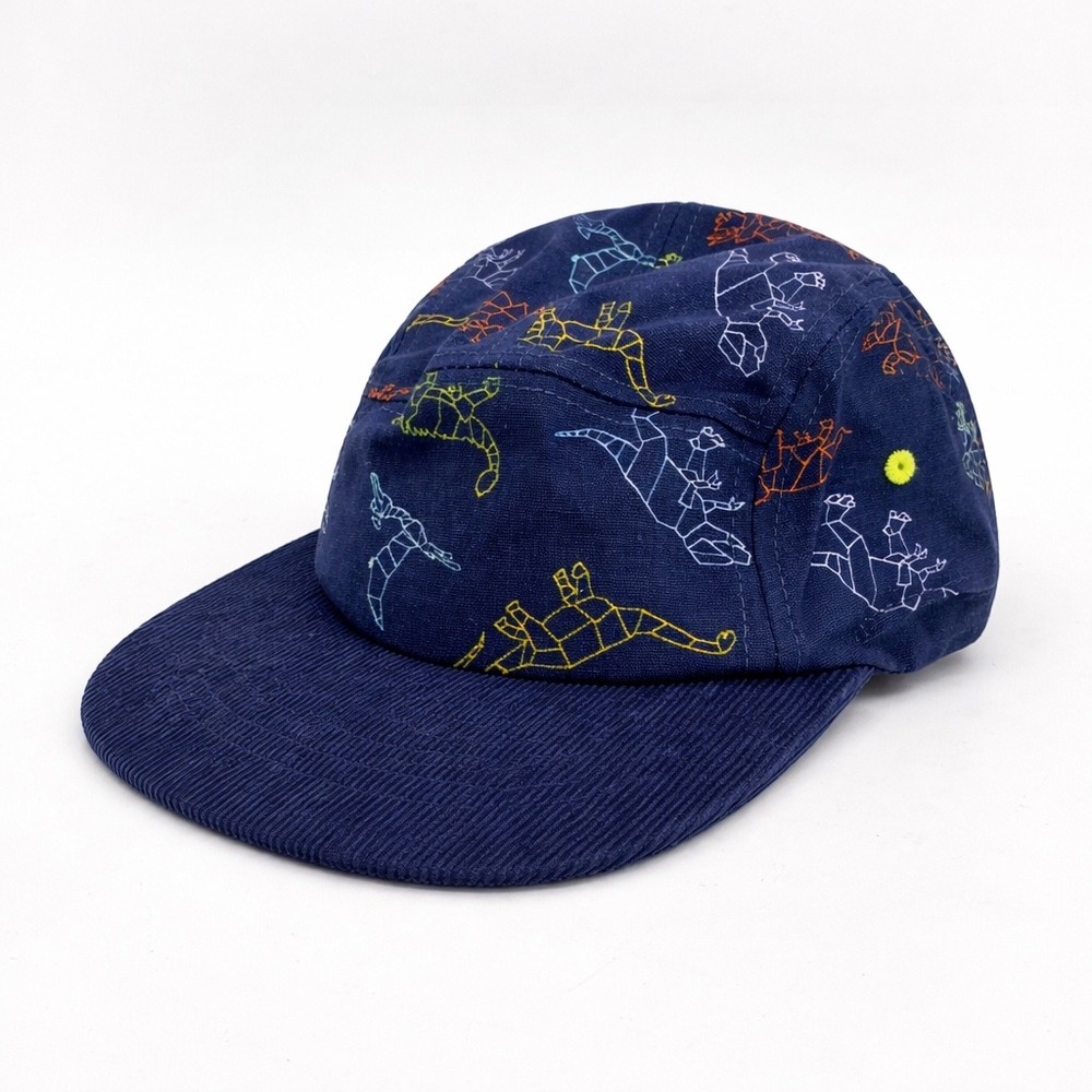 Navy Blue Origami Dinosaur 5Panel Camper Hat Corduroy Brim Adjustable 2T-5T NWOT